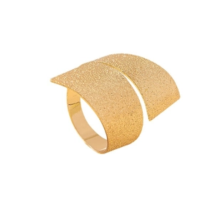 Minimalist wide open gold ring with stardust texture and adjustable curved geometric design
