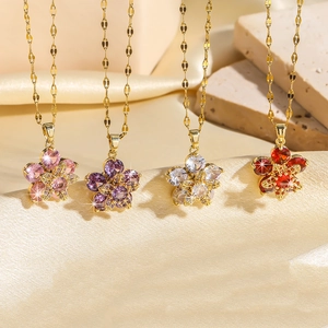Collier Pendentif Fleur En Cuivre Incrusté De Zircone Élégante Chaîne De Clavicule Florale Pour Femmes Cadeau Mode