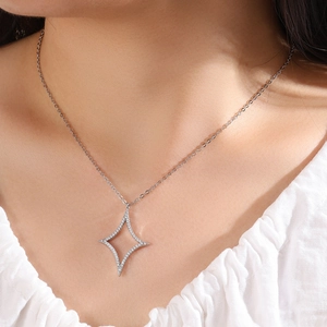 Hohl Rhombus Stern Anhänger Halskette Kupfer Zirkon Schlüsselbein Kette Eleganter Modeschmuck Für Frauen