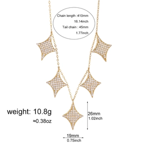 Gold plated star pendant necklace with cubic zirconia pave and detailed measurements