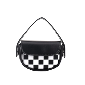 Mini sacoche de selle à damier avec rabat noir et bandoulière de mode chic