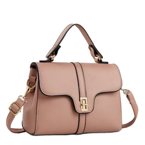 Elegant dusty pink litchi pattern flap satchel with gold lock and adjustable strap