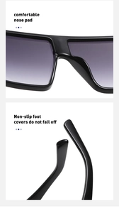 Detail of comfortable nose pads and non-slip foot covers for square frame sunglasses
