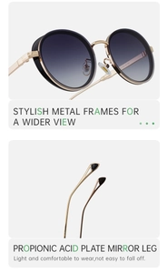 Detail view of steampunk round metal sunglasses featuring purple gradient lenses and temples