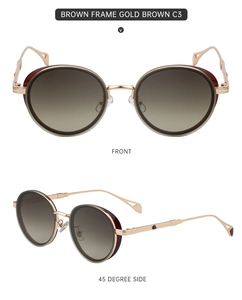 Detailed front and side view of steampunk round sunglasses with metal side shields