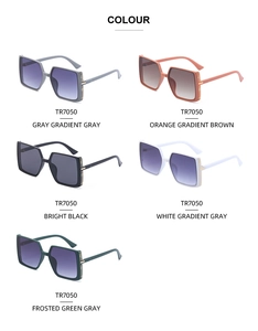 Five assorted TR large square sunglasses in gradient shades with metal temple accents