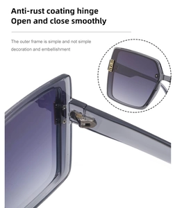 Detail of durable rust-proof metal hinge on stylish square polarized oversized sunglasses