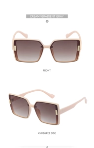 Cream oversized square sunglasses with gradient gray lenses and metal accents detail