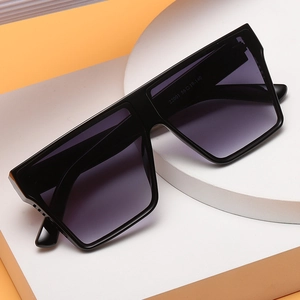 Chic oversized square sunglasses with black frames and purple gradient UV lenses