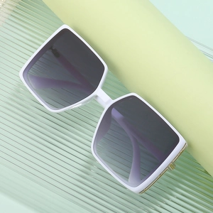 Chic white square frame sunglasses with gradient grey lenses and gold metal accents