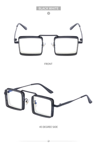 Détail de lunettes de soleil steampunk avec monture en maille métallique et plaquettes nez