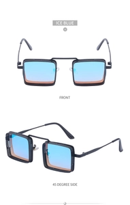 Lunettes steampunk avec verres bleu glacier et monture carrée en maille métallique noire