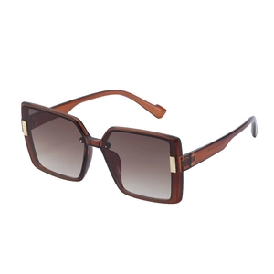 Brown oversized square polarized sunglasses with gradient lenses and gold metallic accents