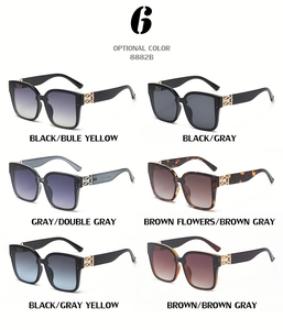 Variety of square oversized sunglasses with chic gold chain details on the temples