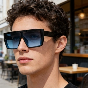 Fashionable oversized square sunglasses with blue gradient lenses for outdoor style