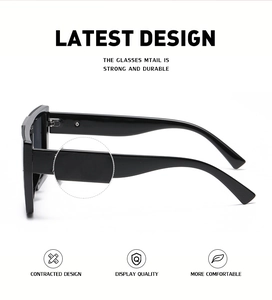 Detail showing durable reinforced hinges and wide black temples on square sunglasses