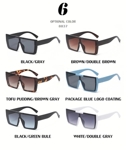 Detailed grid view of square sunglasses model 8837 in six assorted frame colors