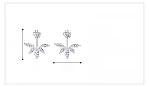 Macro detail of tear-drop cubic zirconia earrings with size measurements in 21mm by 19mm