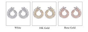 Leaf-shaped stud earrings in white, gold, and rose gold finishes with AAA zircons
