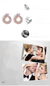 Macro detail of leaf wreath earrings featuring AAA cubic zirconia in rose gold finish