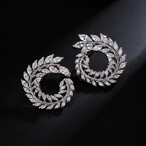 Elegant Marquise Zircon Leaf Wreath Earrings Copper Jewelry Fashion Accessories For Women