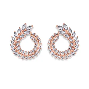 Rose gold olive leaf hoop earrings featuring marquise-cut cubic zirconia crystals