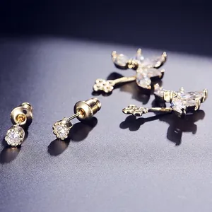 Gold-plated water drop AAA zircon earring set featuring butterfly and wand designs