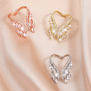 Three-piece heart angel wing zircon rings in rose gold, gold, and silver finishes
