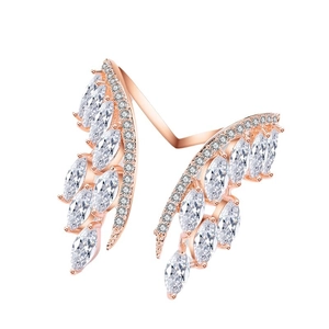 Elegant rose gold wing ring with marquise-cut zircon crystals in a streamlined open design