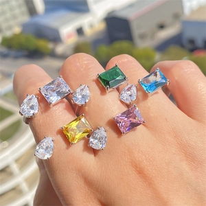 Sparkling geometric open ring with cubic zirconia in various cuts and vibrant colors