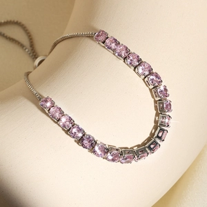 Bracciale Tennis Regolabile Zirconia Rotonda Rame Scorrimento Bolo Elegante Moda Per Donne