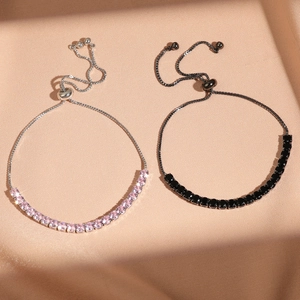Set di bracciali tennis regolabili da 4mm con cristalli rosa argento e neri