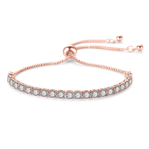 Bracciale tennis regolabile oro rosa con zirconi cubici rotondi da 4mm e chiusura a cursore