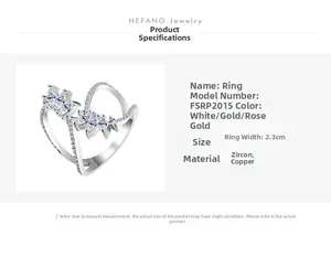 Detail view of crown-shaped zircon ring with 2.3cm width specification and material details