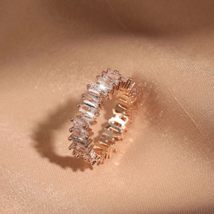 Baguette Cut Zircon Eternity Ring Copper Gold Plated Minimalist Sparkly Jewelry Gift For Women