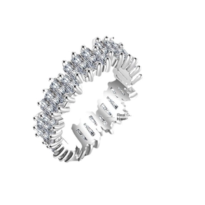 Eternity ring with baguette-cut zircons in silver finish shown from a 45-degree angle