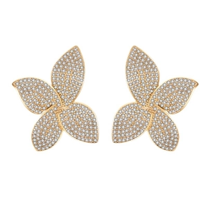 Luxury gold flower stud earrings with pavé zircon petals for women, minimalist style