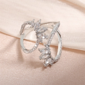 Marquise Zircon Leaf Ring Copper Open Adjustable Wrap Around Elegant Light Luxury Finger Jewelry For Women Girls