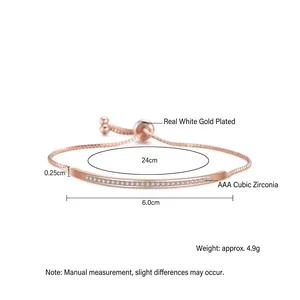 Elegant adjustable rose gold bracelet with AAA cubic zirconia and real gold plating
