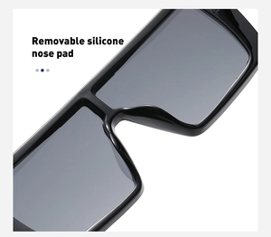 Detail showing the removable silicone nose pad on large square sunglasses frame