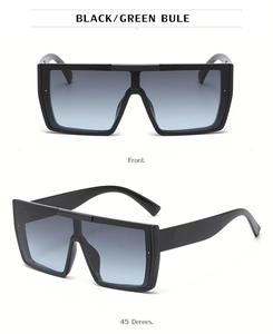Front and 45-degree angle views of square frame sunglasses with gradient lenses