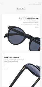 Detail of vintage round sunglasses showing the metal triangle hinge and sleek frame design