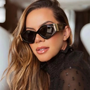 Chic women's oversized geometric black sunglasses with stylish gold metal temple detail