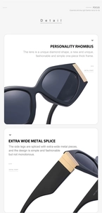 Detail view of stylish square black sunglasses featuring wide metal temple arm design