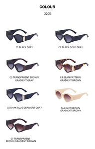 Seven colors of cat eye sunglasses model 2205 including black and tortoiseshell finishes