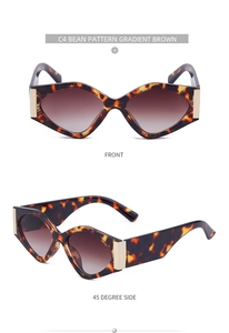 Front and 45-degree views of tortoise shell sunglasses with golden metal details