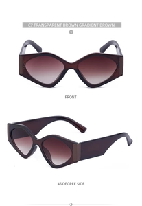 Front and side view of transparent brown diamond frame sunglasses with gradient lenses