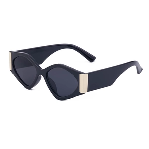 Chic black geometric frame sunglasses for women with elegant gold metal accents