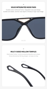 Detail of steampunk sunglasses showing integrated nose pads and hollow temples