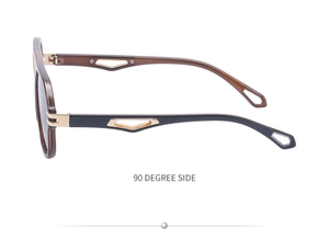 Steampunk sunglasses side view featuring tortoiseshell frame and hollow metal temples